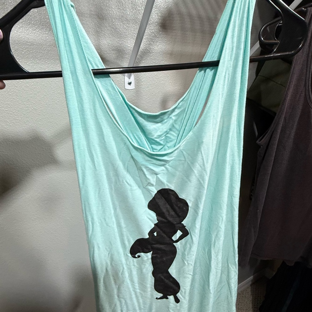 Dollys Bow XL Aqua Jasmine Tank Top Disney Silhouette Bow Back Flowy